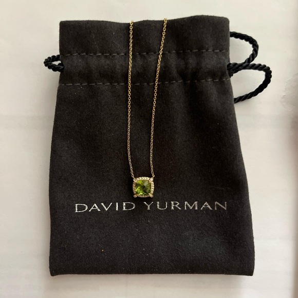 David Yurman Peridot Stone Pave’ Set Diamonds Yellow Gold Necklace Adjustable - Picture 1 of 12